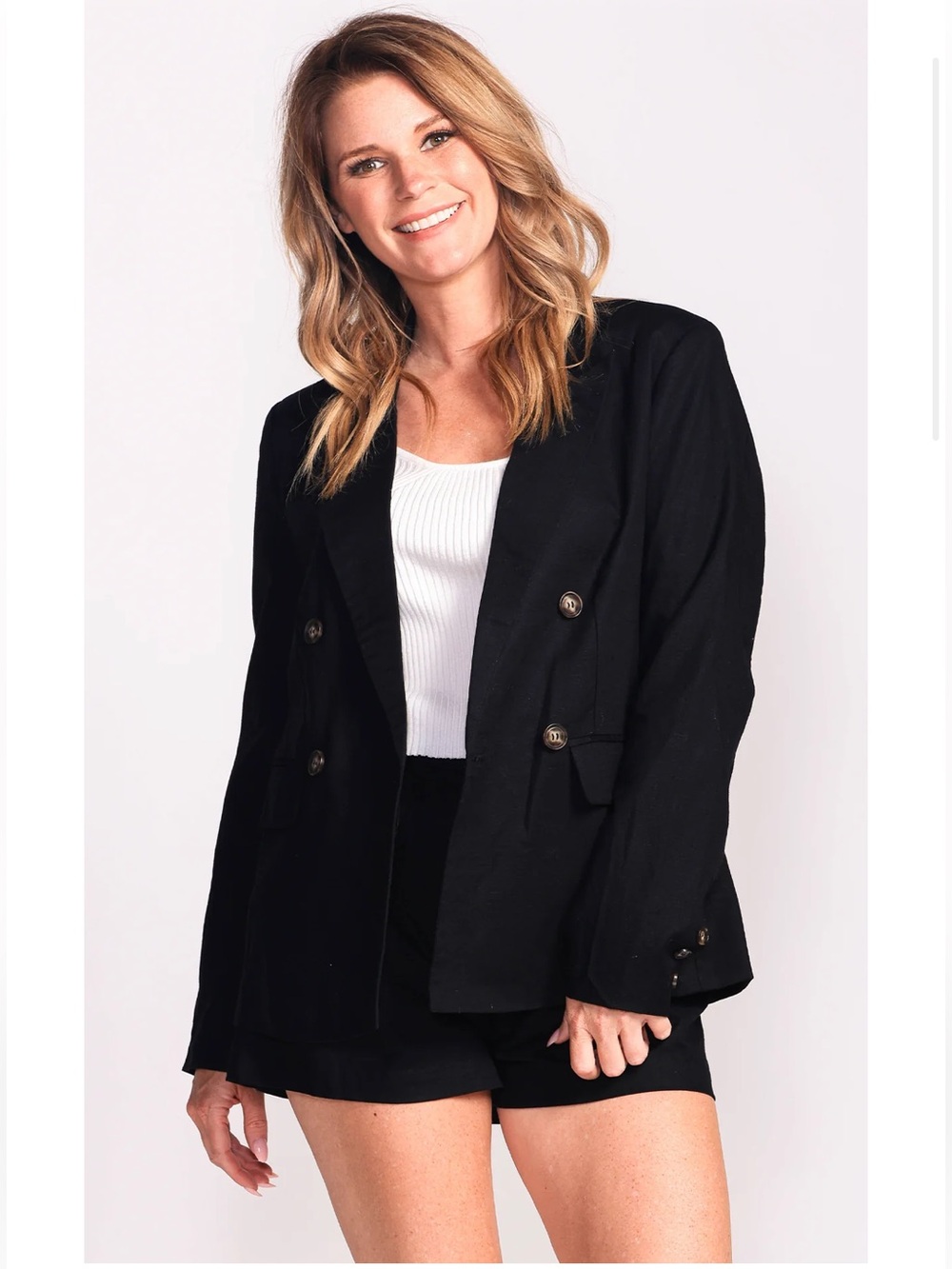 PINK MARTINI Linen Primrose Jacket Black & Linen Black Matching Shorts Set SZ XL